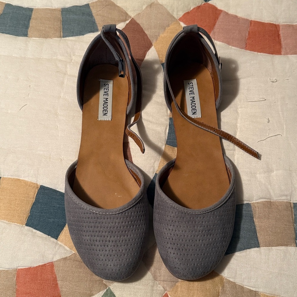 Steve Madden Charcoal Ankle Strap Flats